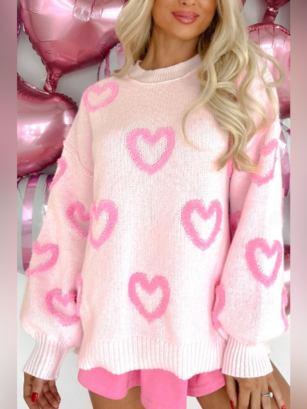High-Low Heart Round Neck Long Sleeve Sweater